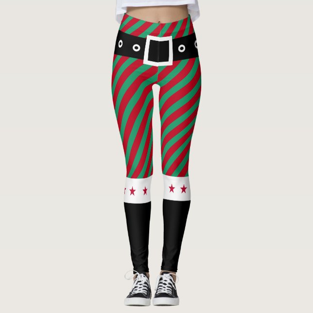 Leggings Trendy Noël Vert Rouge Grilles Sucre de canne Elf (Devant)
