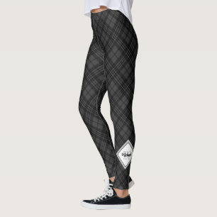Leggings Trendy noir blanc tartan Personnaliser Monogramme