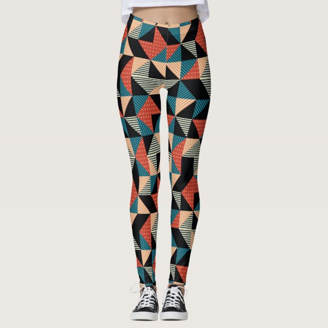 Leggings Triangle chaud : Style géométrique Memphis. (Devant)