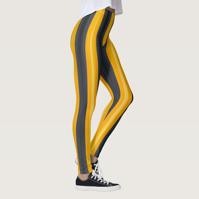 Leggings Triangle coloré (Abstract geometric pattern with vertical stripes in shades of yellow and gray.)