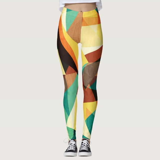 Leggings Triangle coloré Texture de l'effet bois (Devant)