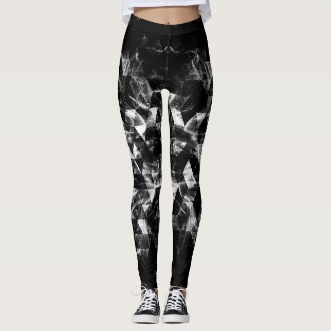 Leggings Triangle géométrique Noir et blanc motif fumé (Devant)