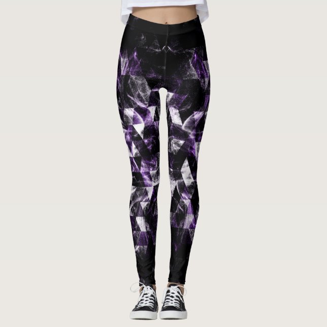 Leggings Triangle géométrique violet fumé motif de galaxie (Devant)