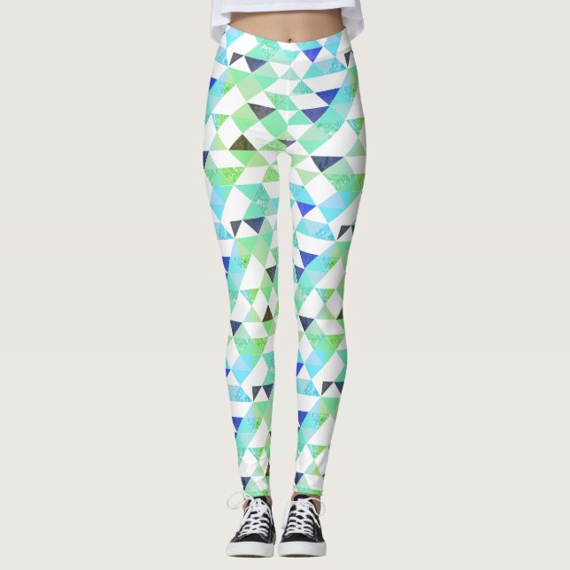Leggings Triangles amusants de bleu et vert (Devant)
