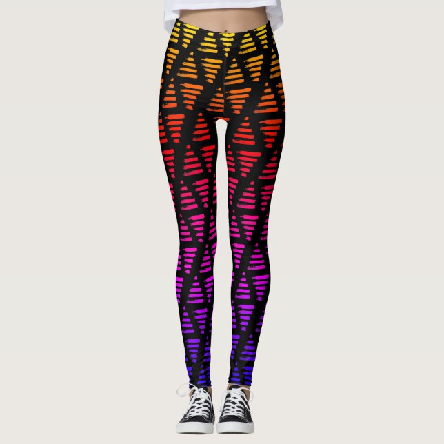 Leggings Triangles arc-en-ciel + lignes (Devant)