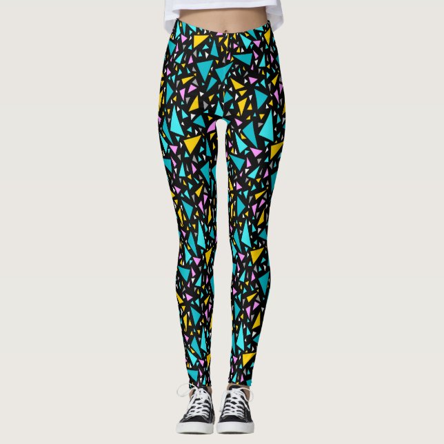 Leggings Triangles bleu jaune couleurs sur arrière - plan n (Devant)