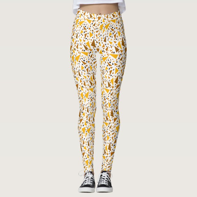 Leggings Triangles brun jaune sur arrière - plan rétro blan (Devant)