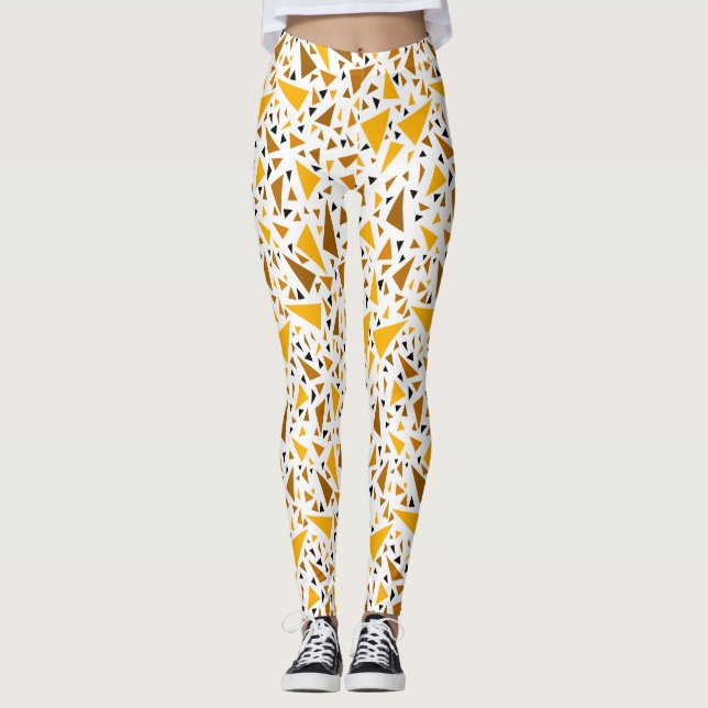 Leggings Triangles brun jaune sur arrière - plan rétro blan (Devant)