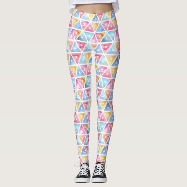 Leggings Triangles d'aquarelle de Bohême (Devant)
