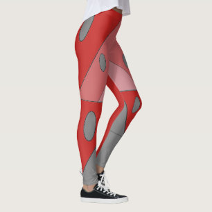 Leggings Triangles Motifs géométriques Ovales Noir Rouge Fu