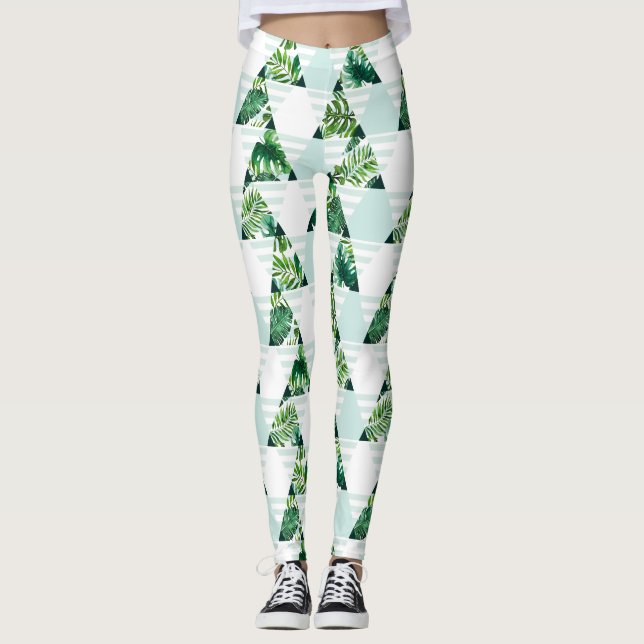 Leggings Triangles Tropicaux Vert Mint Élégant Géométrique (Devant)