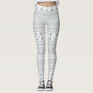 Leggings Tribal aztèque gris et blanc
