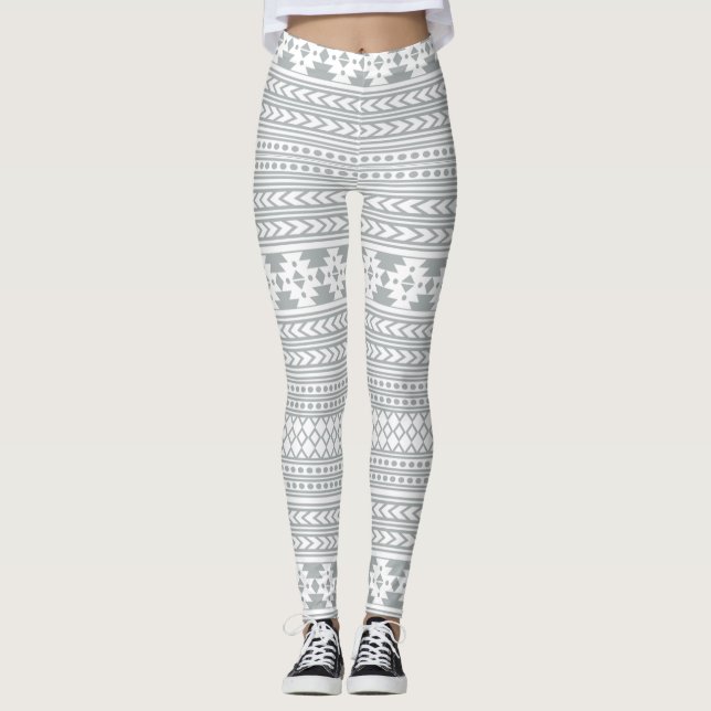 Leggings Tribal aztèque gris et blanc (Devant)