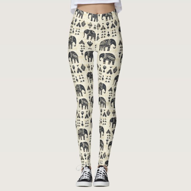Leggings Tribal Elephant Boho Pattern (1) (Devant)