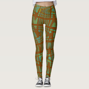 Leggings Tribal Motif Yoga Pantalons Brown vert