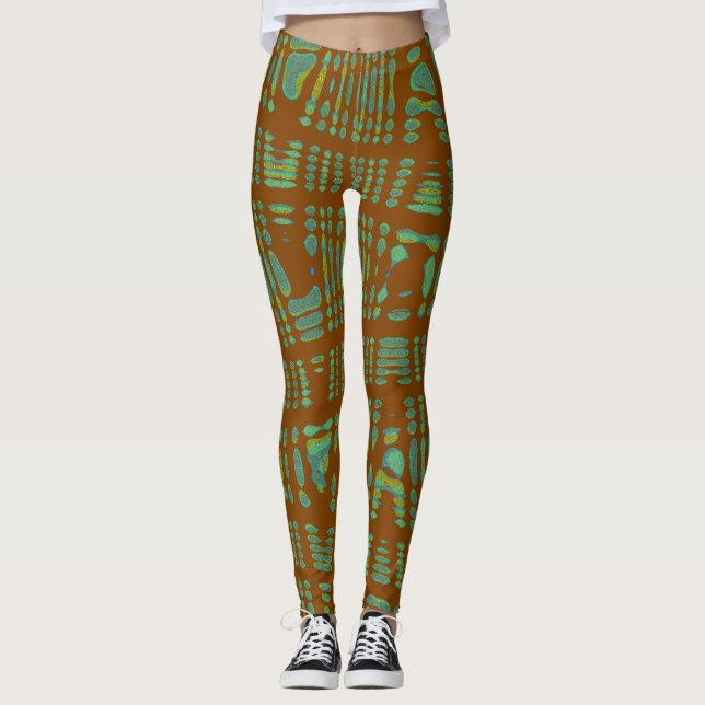 Leggings Tribal Motif Yoga Pantalons Brown vert (Devant)