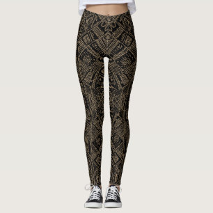 Leggings Tribal Vibe Black and Tan Print