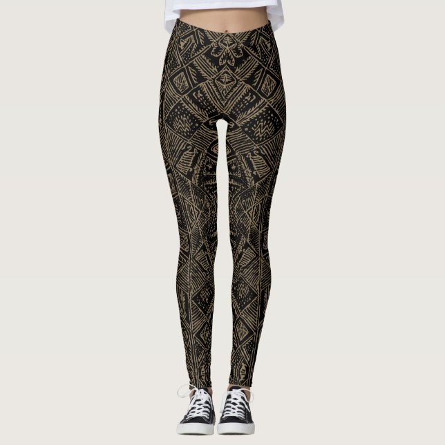 Leggings Tribal Vibe Black and Tan Print (Devant)