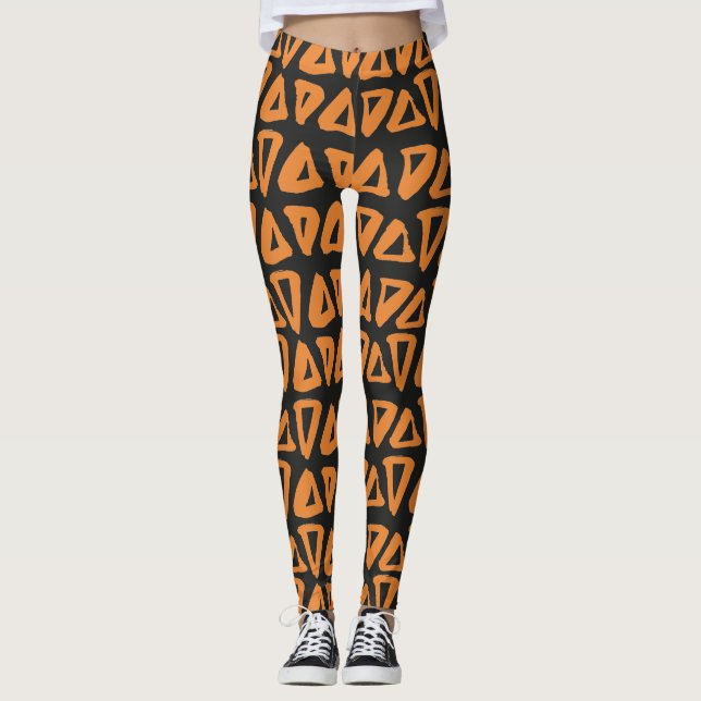 Leggings Tribaux Triangles Orange Noir (Devant)
