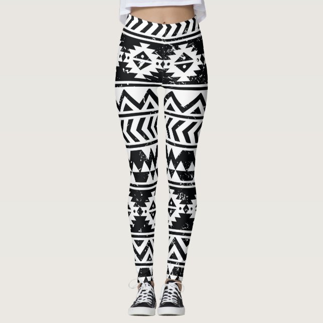 Leggings Tribu aztèque : motif blanc grinçant. (Devant)