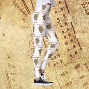 Leggings Tribu du Trombone Chatte Marron Chat Motif Rose