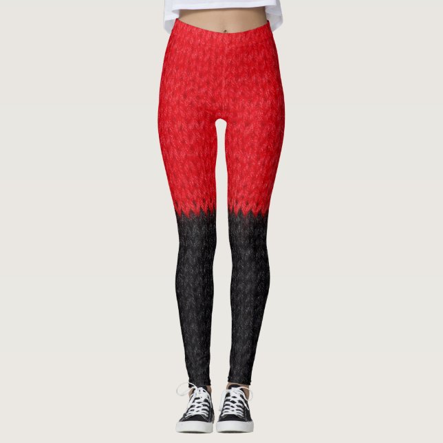 Leggings tricot rouge-noir : closeup rayé. (Devant)