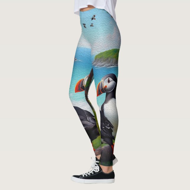 Leggings Trio côtier : Trois Puffins à la plage d'Oils (Gauche)