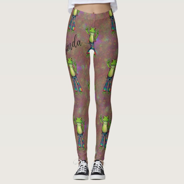 Leggings Trippie Hippie Psychedelic Frog Paix Retro Personn