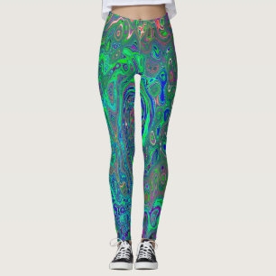 Leggings Trippy Chartreuse et Blue Retro Liquid Swirl