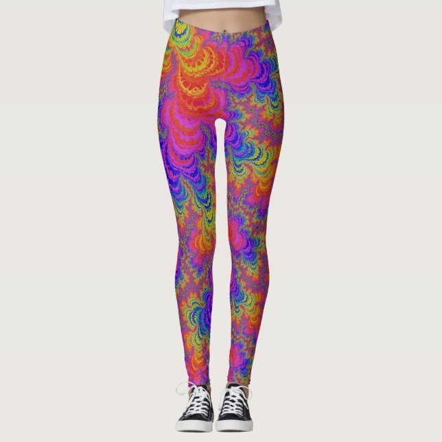 Leggings Trippy Funky Bold Vibrant Arc-en-ciel Abstrait Fra (Devant)
