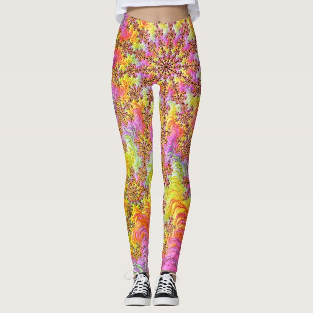 Leggings Trippy Groovy Funky Psychédélique Fractale Explosi (Devant)