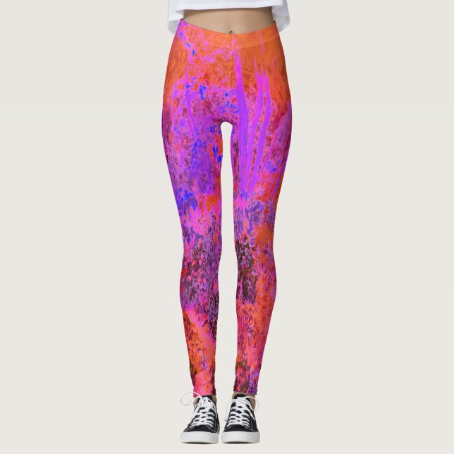 Leggings Trippy Magenta et Orange Jardin impressionniste (Devant)