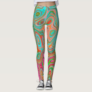 Leggings Trippy Retro Orange et Aqua Super Art Abstrait