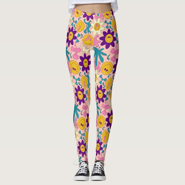 Leggings Trippy Smiley Motif sans couture (Devant)