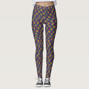 Leggings Trippy super 60s Flower Checks Orange Rose