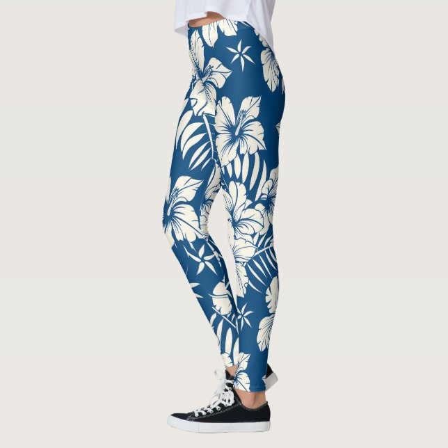Leggings Tropical Blue and White Floral (Gauche)