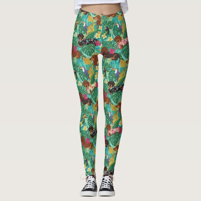 Leggings Tropical Dachshund Beach Vibes (Devant)