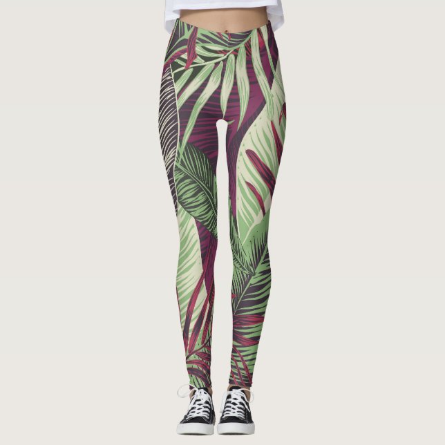 Leggings Tropical Exotic : Vert tendance sans couture (Devant)