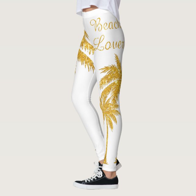 Leggings Tropical Gold Parties scintillant Palm Tree Beach  (Gauche)