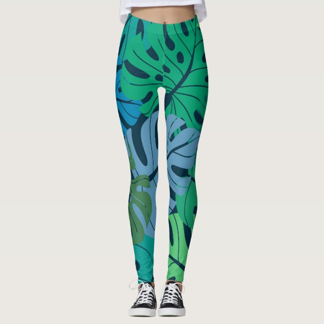 Leggings Tropical Jungle Palm Motif sans couture (Devant)