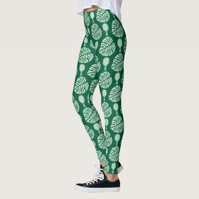 Leggings Tropical Monstera Fête de Mariage de Pickleball (Gauche)
