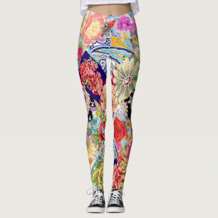 Leggings Tropical motif floral, couleurs vives.