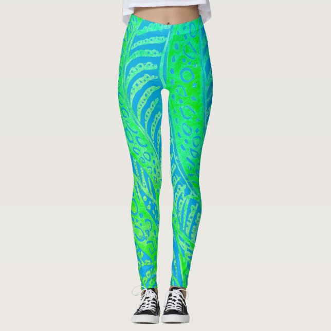 Leggings Tropical Pattern, Line Round Curve, Blue Turquoise (Devant)