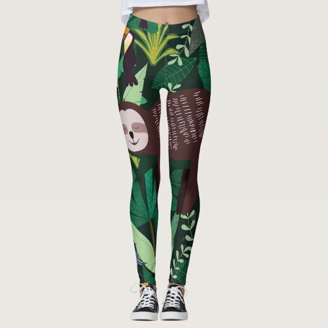 Leggings Tropical Sloth : Cartoon Motif sans couture (Devant)