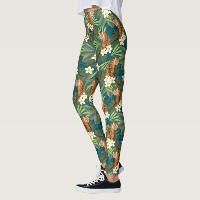Leggings Tropical Tiger Hawaiian Palm Jungle Teal (Gauche)