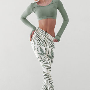 Leggings Tropical Watercolor Leaves & Flowers Pattern