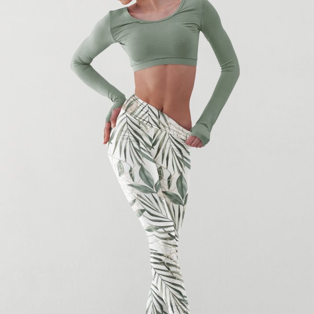 Leggings Tropical Watercolor Leaves & Flowers Pattern (Créateur téléchargé)