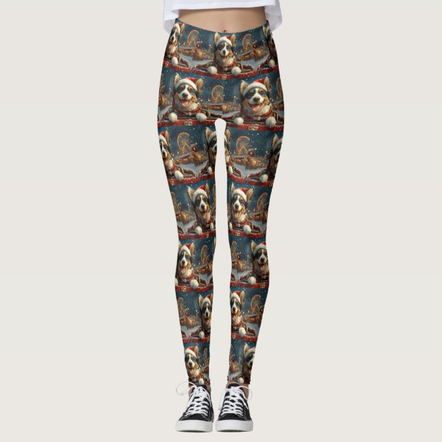 Leggings Trottinette de Noël Chien Heeler Bleu (Devant)