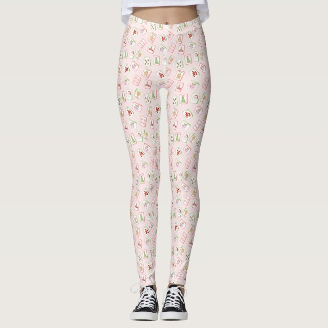 Leggings Tuiles de Mahjong de Noël (Devant)