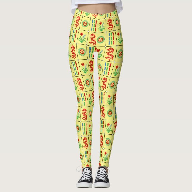 Leggings Tuiles de Mahjong LG #4 Rouge Vert Bleu Jaune (Devant)